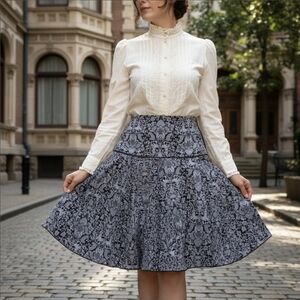 Lucky & Coco ✦ Damask Pleated Skirt S ✦ Black Grey Gothic Silky Lined Romantic